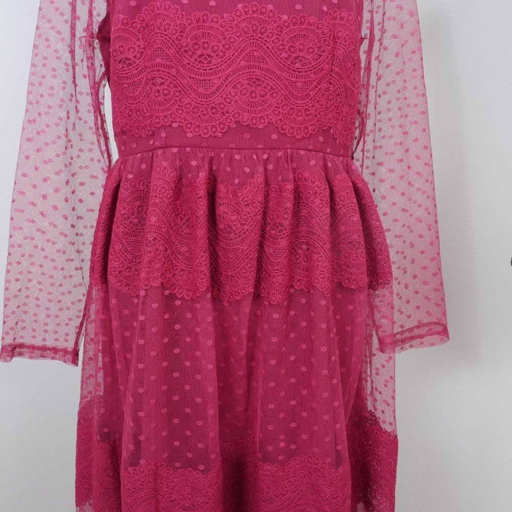ASOS Wine Lace Sheer Long Sleeve Romantic Bohemian y2k Full Skirt SZ 10 Dress - Picture 4 of 12